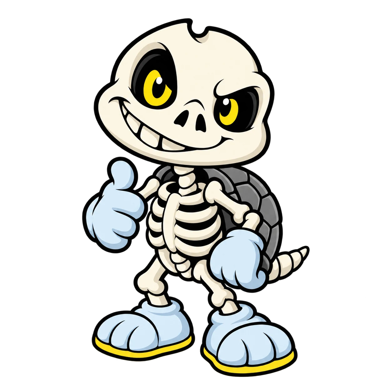 BONES gives a confident thumbs-up, despite being entirely made of bones.